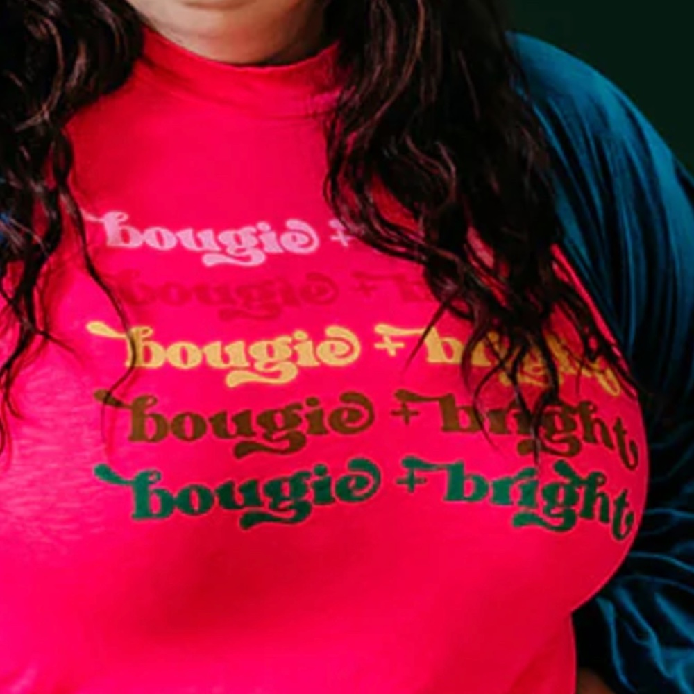 Vada Winter - "bougie + bright" Mock Neck Long Sleeve Red Pink Midi Dress - Picture 2 of 2